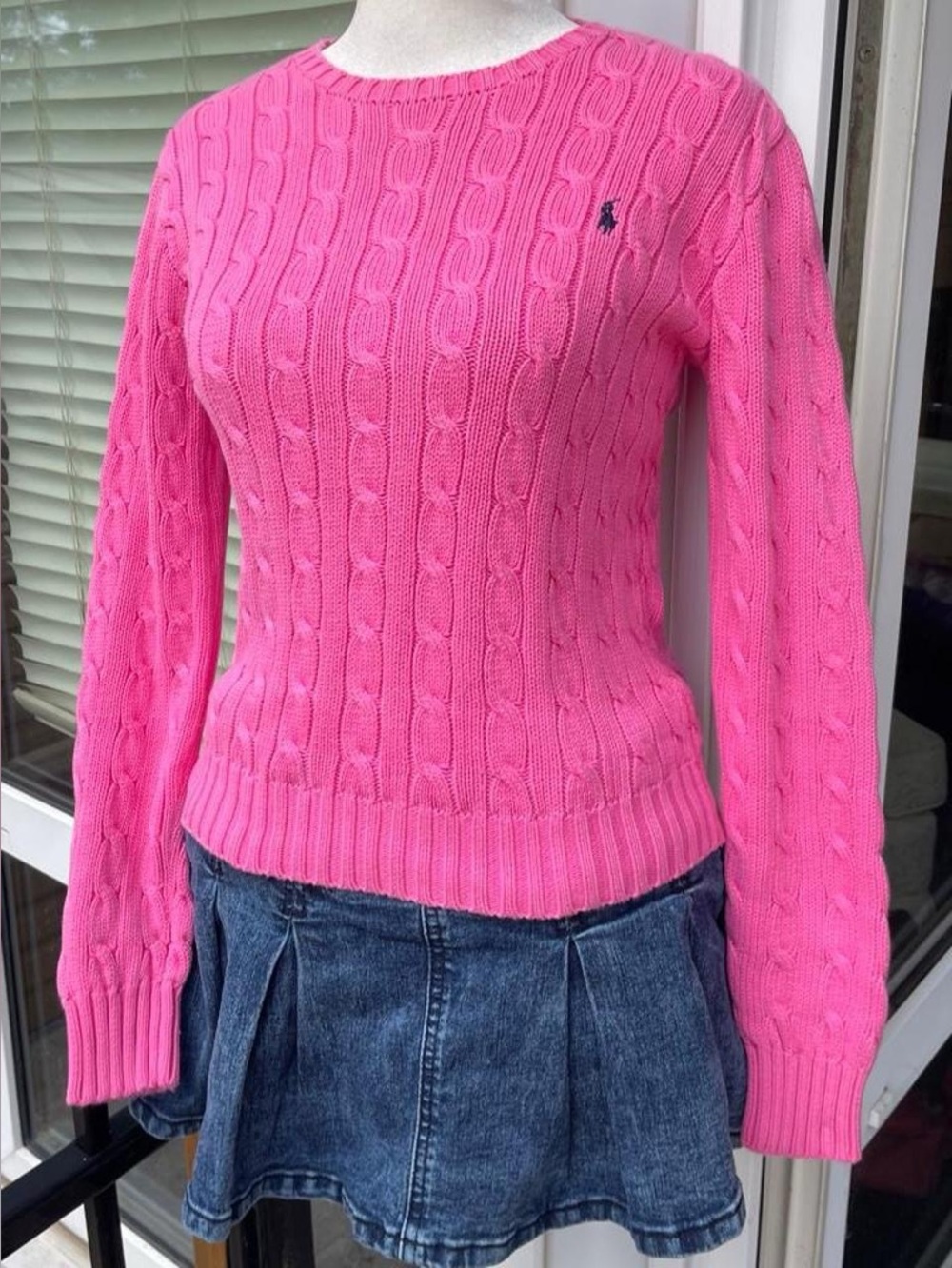 Ralph Lauren Pink Cable Knit Crewneck Sweater